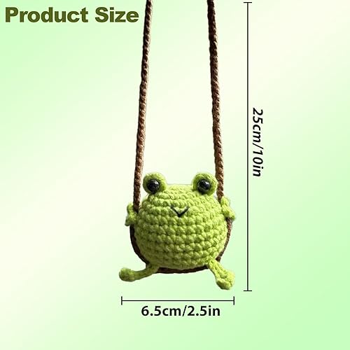 Miniatura 2 de Accesorios colgantes de coche de rana oscilante de ganchillo, bonitas decoraciones para estética de mujer, decoración de espejo retrovisor de punto
