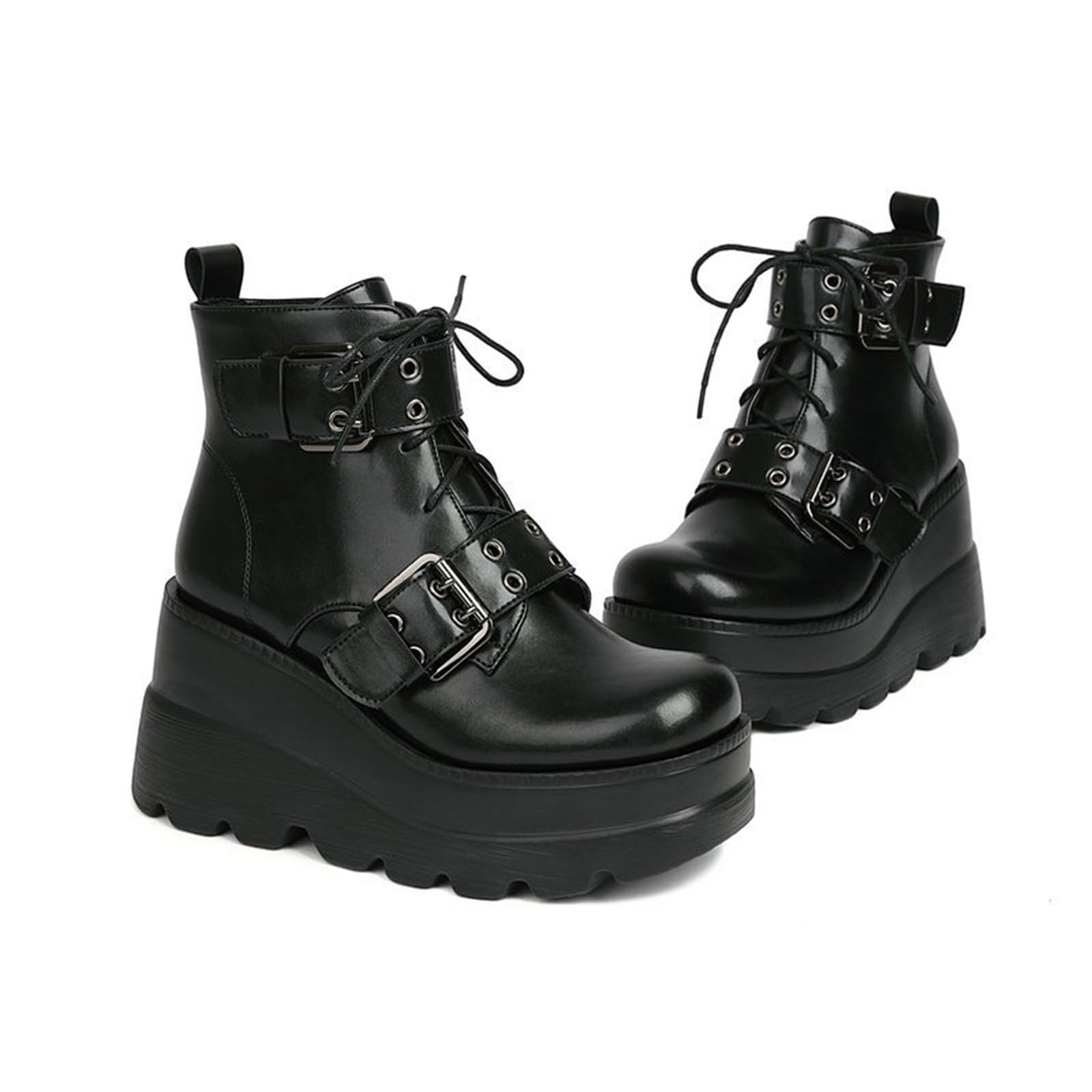 Damskie solidne gotyckie botki na platformie moda klamra punk kliny wysokie obcasy damskie buty imprezowe uliczne damskie buty
