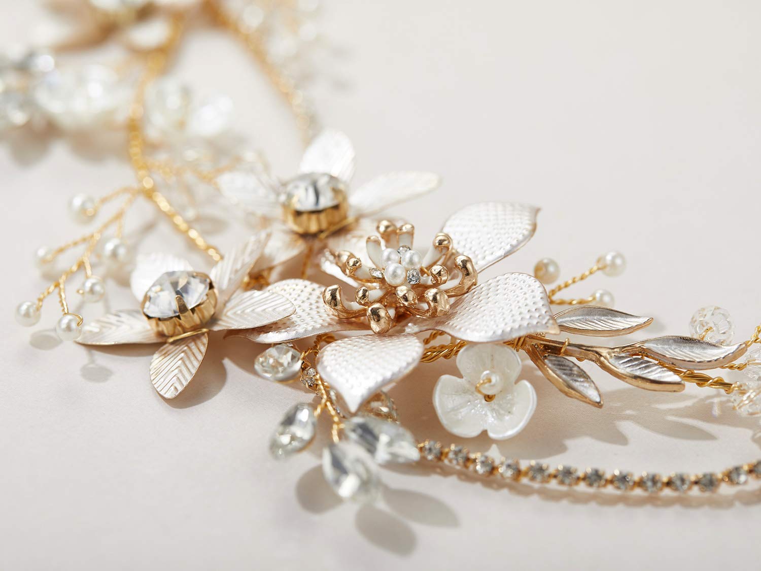 Amazon.com : SWEETV Gold Bridal Headpieces for Bride Flower  display picture 3