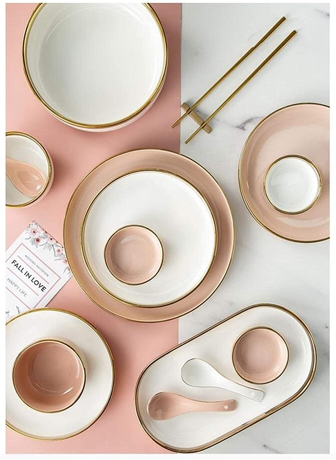 Plato de Cena Juego de Cena de Lujo para Fiestas o Regalos, Juego de vajilla Juego de vajilla de Porcelana Platos y Cuencos para restaurantes y Regalos/Morado/8 Personas (Morado 4