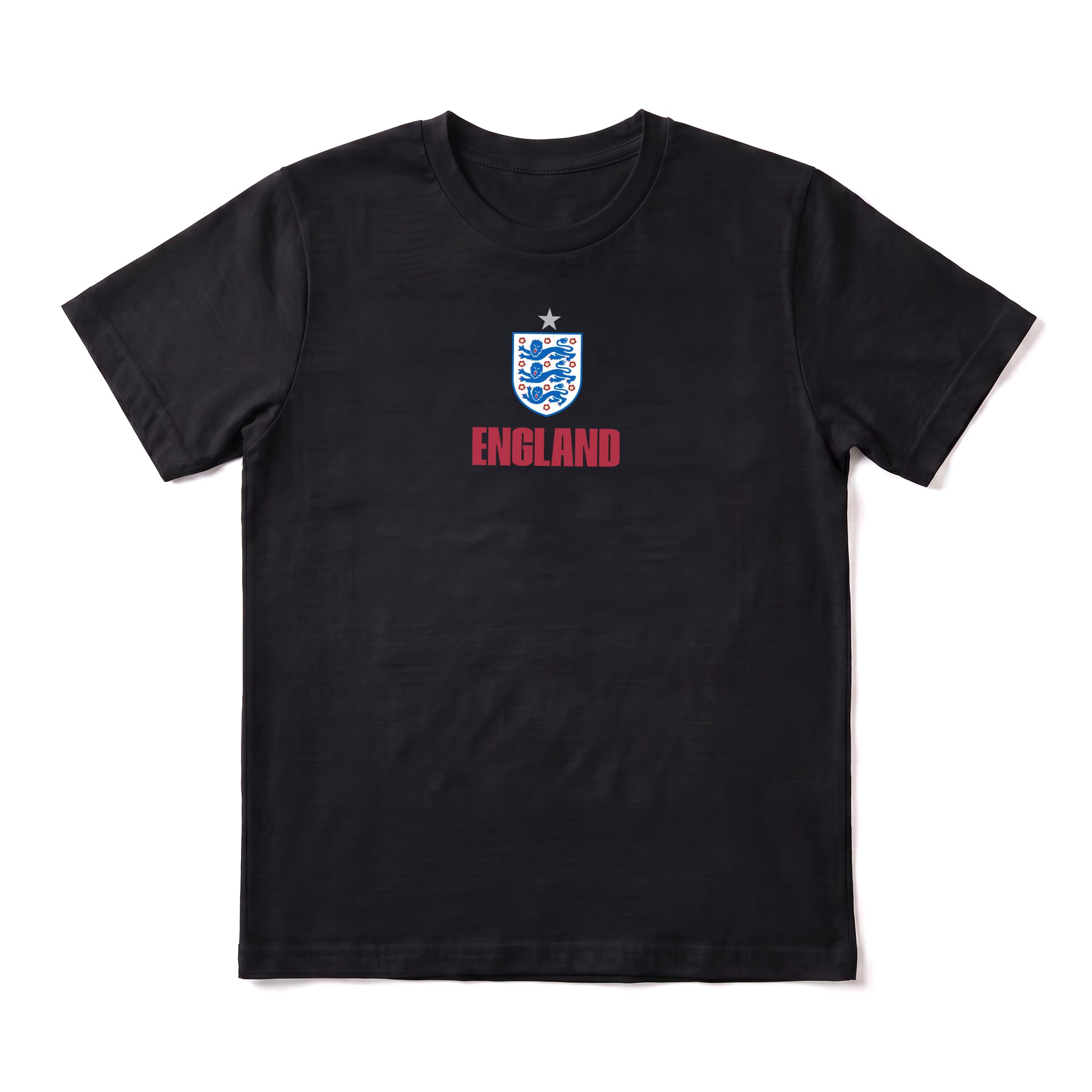 Outerstuff Men's T-Shirt – England Football Fan T-Shirt, Three Lions Graphic Tee, Cotton Casual Football Top Black