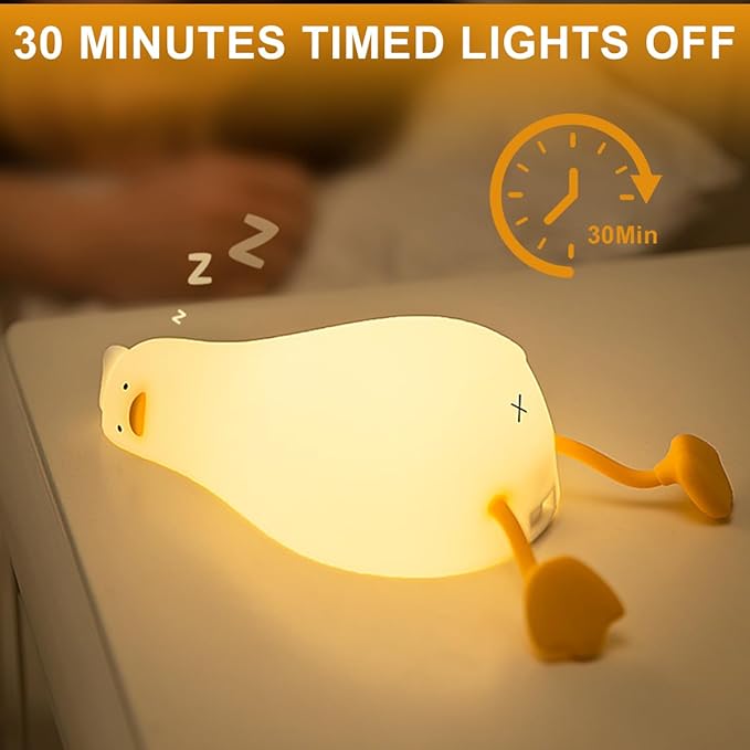 Pifaenrnse Lying Flat Duck Night Light,LED Squishy Silicone Nursery Nightlight,3 Level Dimmable Nursery Nightlight,Toddler Baby Night Light Christmas gifts for Kids,Nursery Touch Kawaii Lamp Room/House Décor photo 3