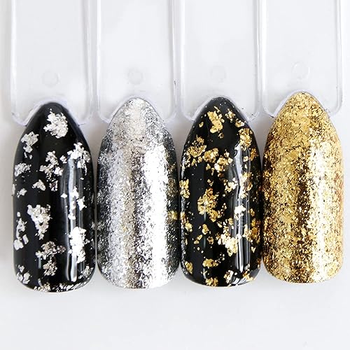 Miniatura 4 de Kit de polvo de uñas holográfico con purpurina para uñas, arte de uñas, copos de aluminio con purpurina dorada y plateada, efecto espejo mágico,