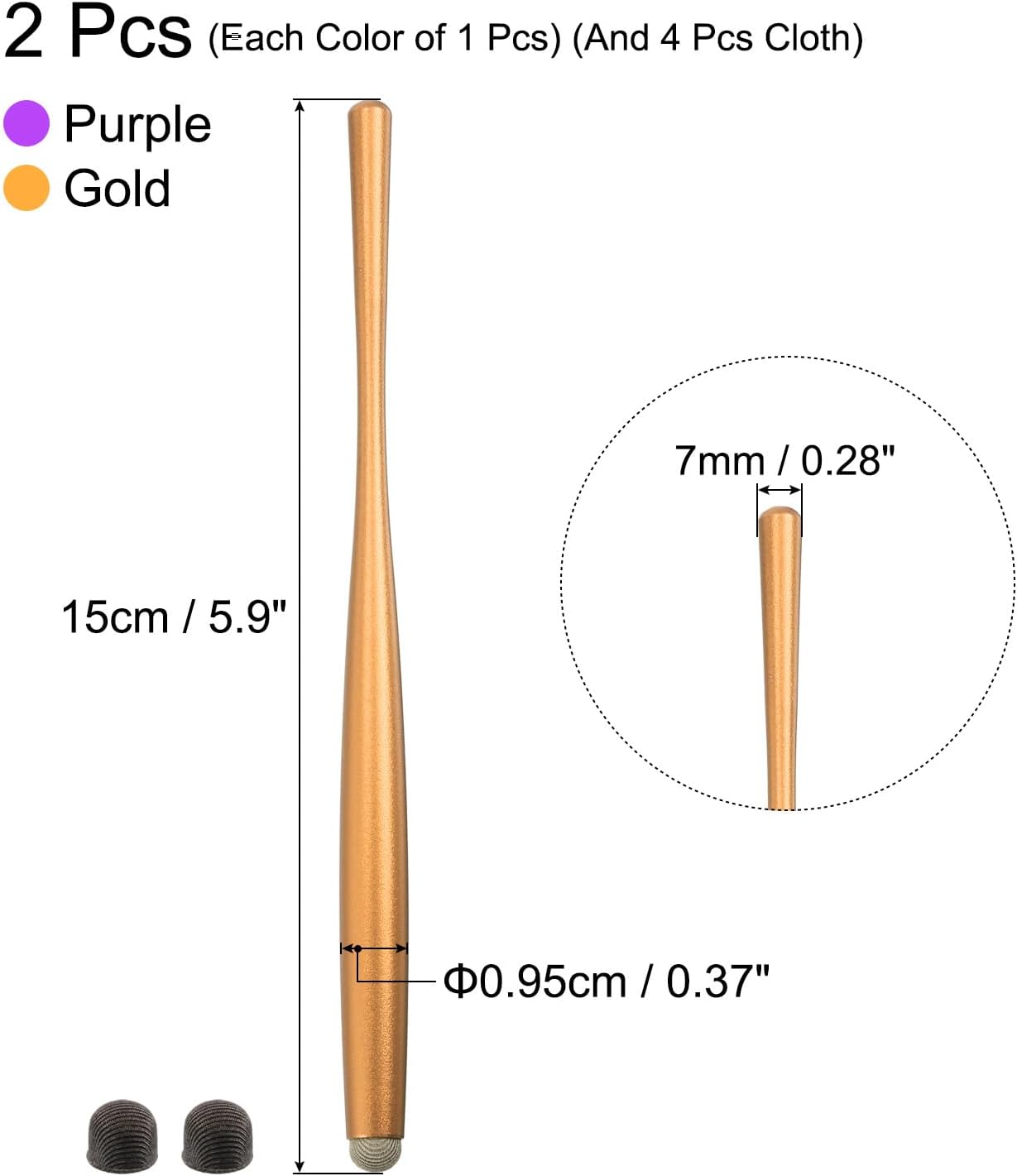 MECCANIXITY 2pcs Stylus Pens for Touch Screens Slim Universal Capacitive Stylus Pen for All Capacitive Touch Screen Device with 4 Fiber Fine Tips, Purple Gold