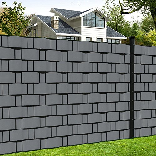 Paneles de privacidad de PVC para jardín Naimorui valla de ocultación gris con clips 19cm x 35m 7