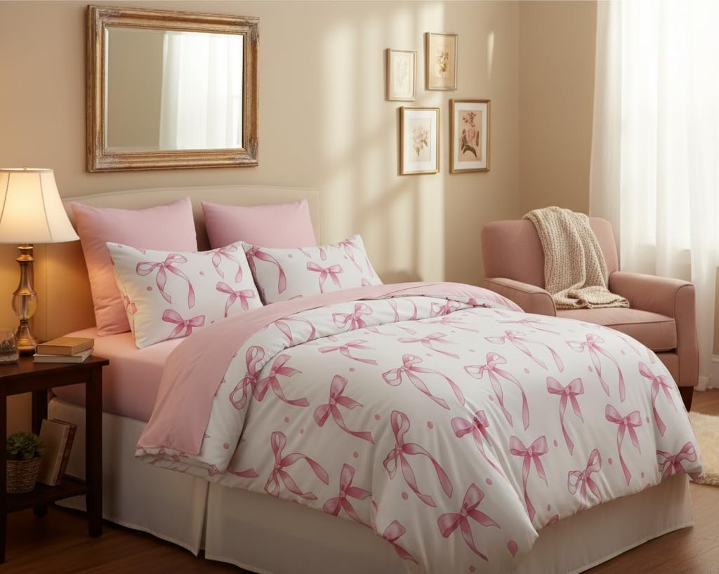 Sedefen Polka Dot Duvet Cover Pink Polka Dots Bow Bedding Set Queen