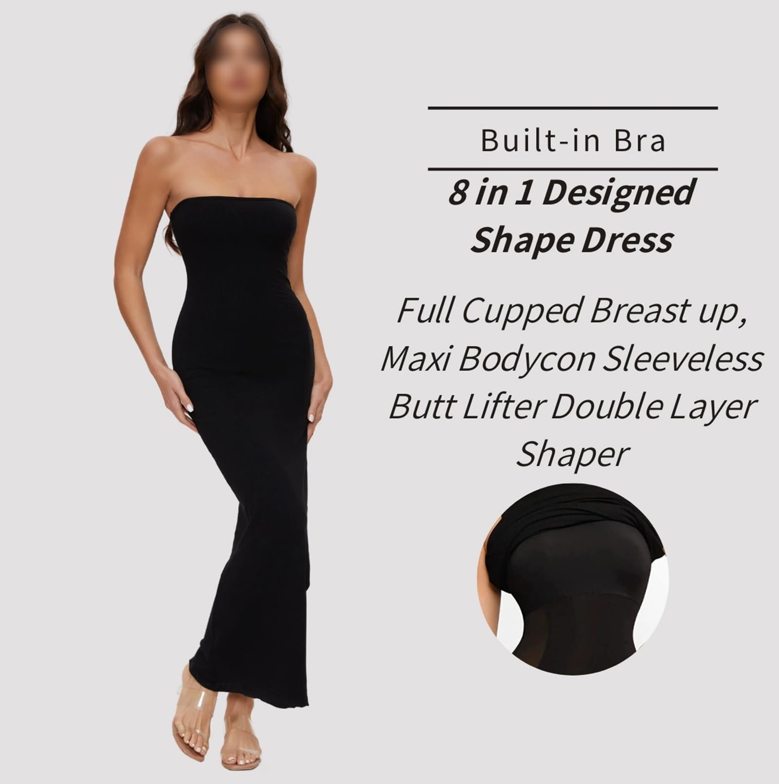 HLTYGWX Vestido Moldeador para Mujer, Vestido sin Tirantes con Abertura Lateral