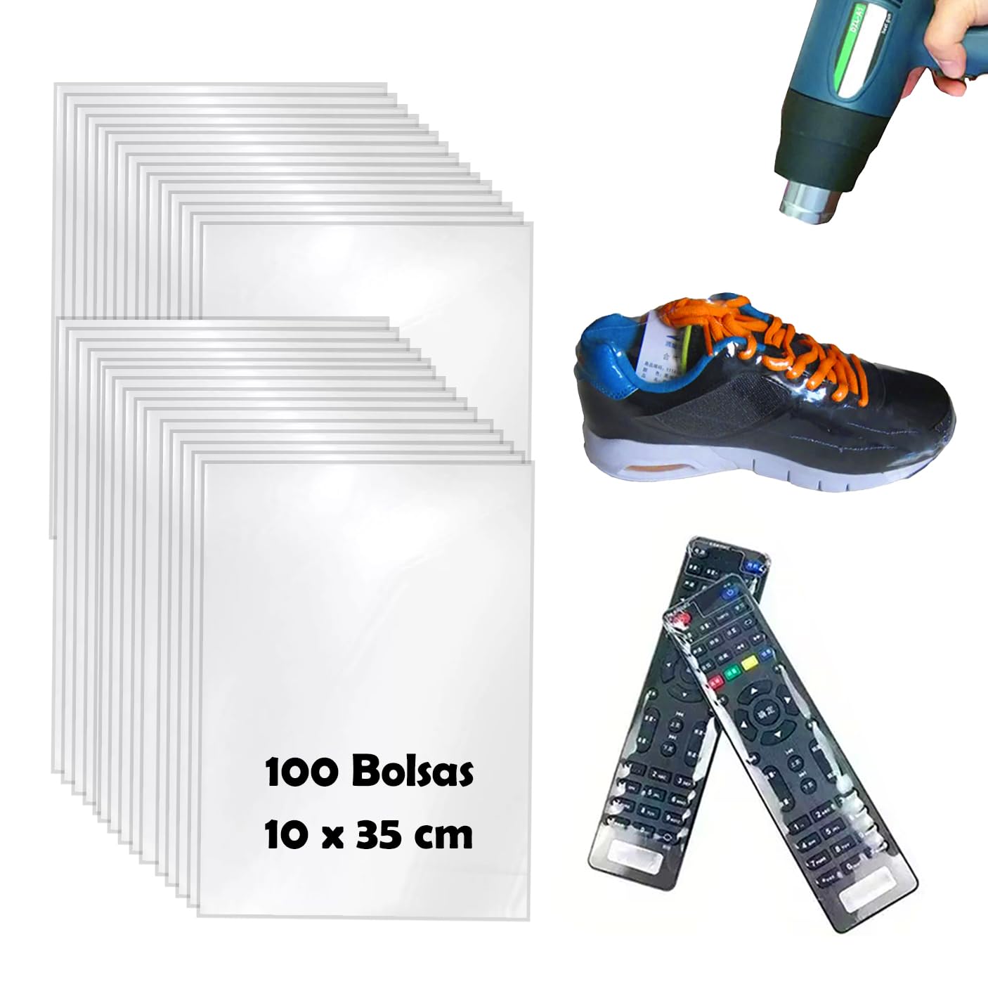 EMSea 500 Bolsas Termorretráctiles Transparentes – 5 Tamaños, PVC, Para Jabón, Velas, Controles Remotos, Regalos Pequeños – Sellado Con Secador De Pelo