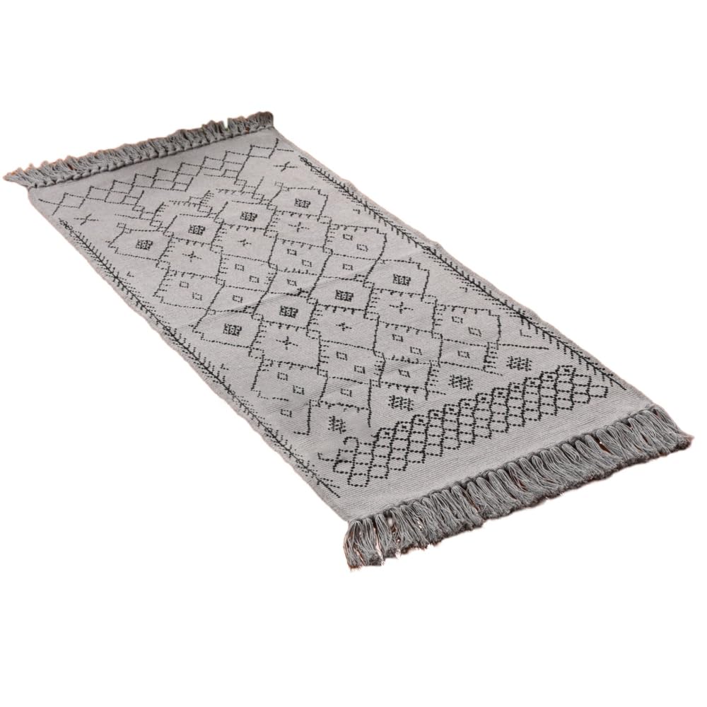 Tappeto in cotone e lino, lavabile, tappeto con nappe, per camera da letto, cucina, per ingresso, bagno, grigio, 60 x 130 cm