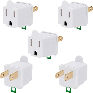 Togconn 3-Prong to 2-Prong Outlet Adapter 5-Pack | ETL Listed Polarized Grounding Converter, Portable White 125V/15A