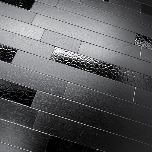 Tenashome 10-Sheets Metal Backsplash Peel And Stick Art 3D Wall Subway Tile Stick On Kitchen Bathroom Fireplace Self Adhesive Mosaic,Rock Black #TOP4