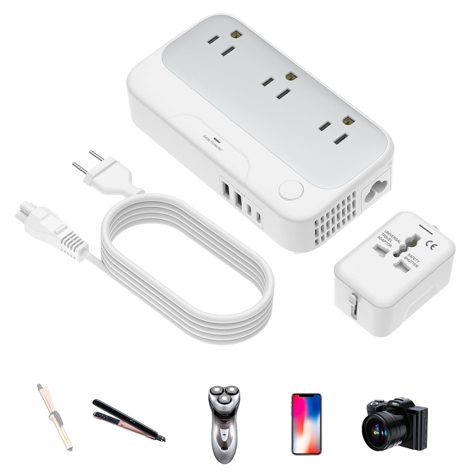 Voltage Converter us to Europe, 220v to 110v Power Converter Adapter, 250W Step Down Converter for Hair Straightener/Curling Iron, Plug for Italy, AU, UK, US (Silver)-image-27