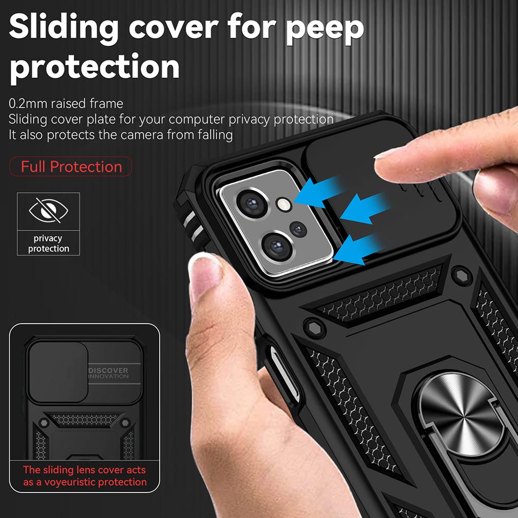 SEAHAI Cover per Motorola Moto G32, Scorrevole [Protezione Fotocamera] Militare Antiurto Silicone Custodia, con 360° Anello Supporto Kickstand Rugged PC + TPU Bumper Case - Oro Rosa