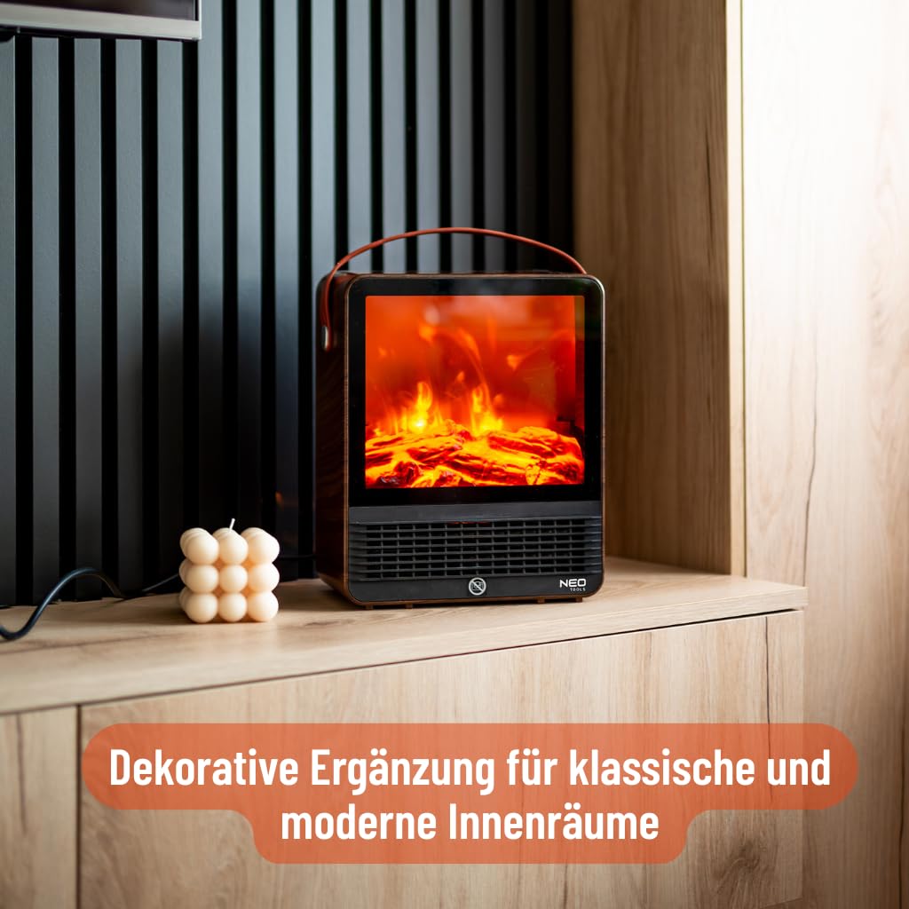 NEO TOOLS Caminetto elettrico, 1500 W, riscaldamento indipendente | Con effetto fiamma realistico, 2 livelli di calore e protezione da surriscaldamento, ideale per ambienti accoglienti