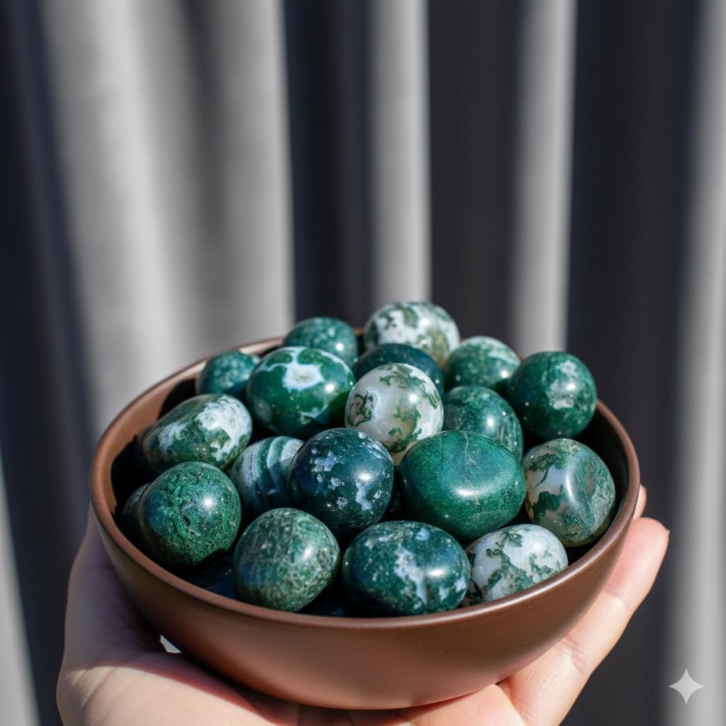 Moss Agate Tumbled Stone – Natural Green Crystal Gemstone for Positivity, Growth & Balance – Pocket Stone for Meditation, Reiki, Chakra, Yoga & Spiritual Décor - Image 3