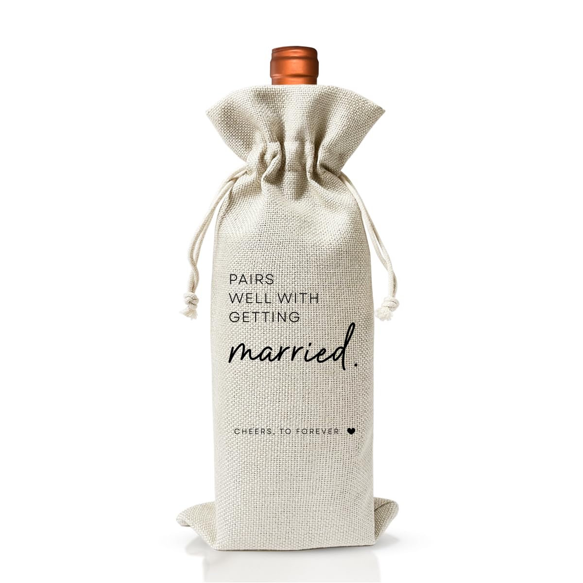 Wedding Or Engagement Gift Wine Bag For Couple Bride Groom Her Him Women, Wedding Or Engagement Party Decorations Favors, New Bride Gift Idea, Paris Well With Getting Married, Cotton Linen Wine Bag