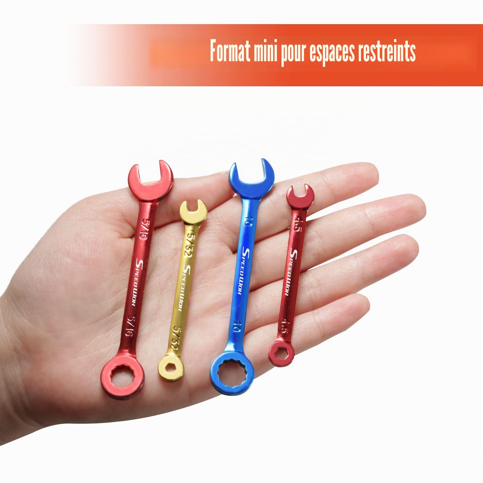 SPEEDWOX Lot de 10 mini clés mixtes métriques et SAE plaquées couleur à bout ouvert et à bout carré, avec pochette portable et grand anneau (4 à 11 mm)
