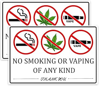 2PC No Smoking No Vaping Vinyl Decals 9.5 x 6.7 Waterproof Stickers for Indoor Outdoor Use Removable Durable Warning Signs A-78