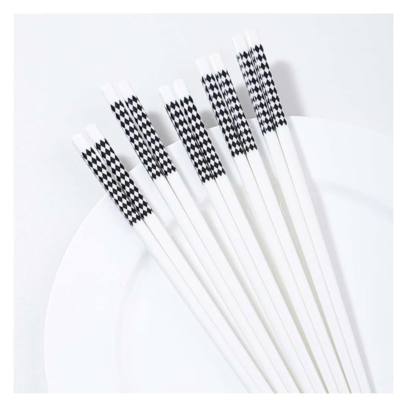 Baguettes en céramique, Ensemble de 5 paires baguettes en porcelaine noir et blanc, coffret cadeau réutilisables avec étui(D)