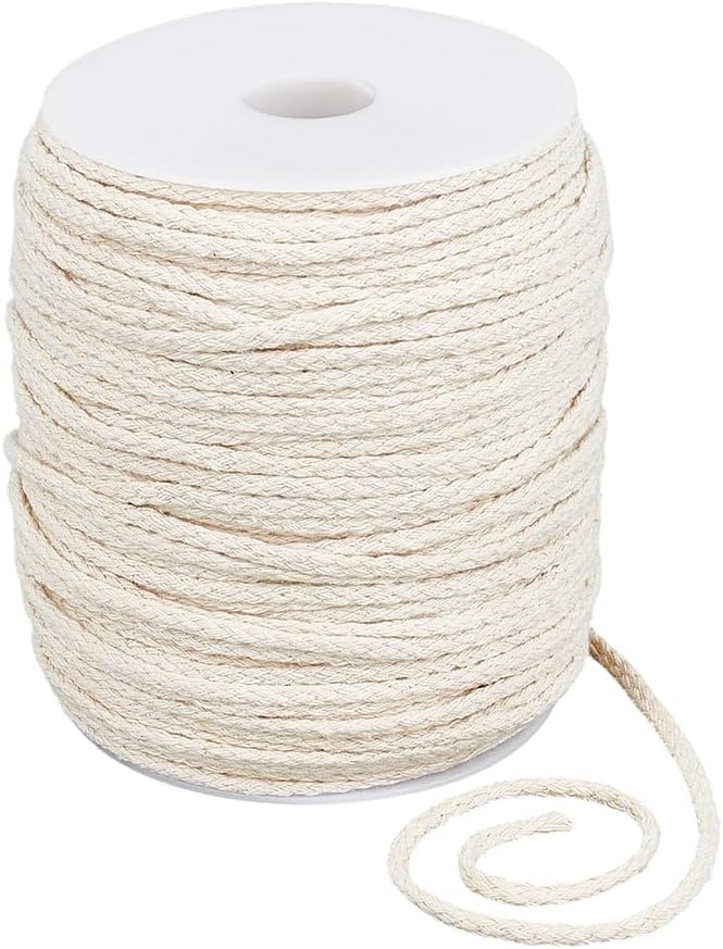PH PandaHall 109 Yards Flat Drawstring Cord Replacement 4mm Cotton Piping Cord Braided Macrame Cords 8-Ply Cotton Rope Twist Threads for Garment Sewing Sweatpants Bags Piping Upholstery Pillows