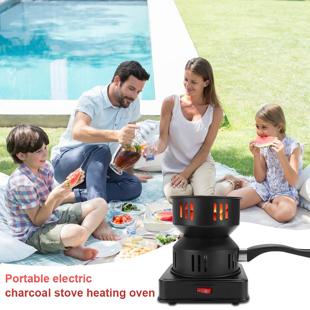 RANJIMA Accendifuoco a Carbone, con Maniglia e Cavo Lungo, 450 – 600 W, Piastra riscaldante di Alta qualità, Colore Nero, griglia a Carbone, riscaldata, caffè Invernale, Regalo per San Valentine