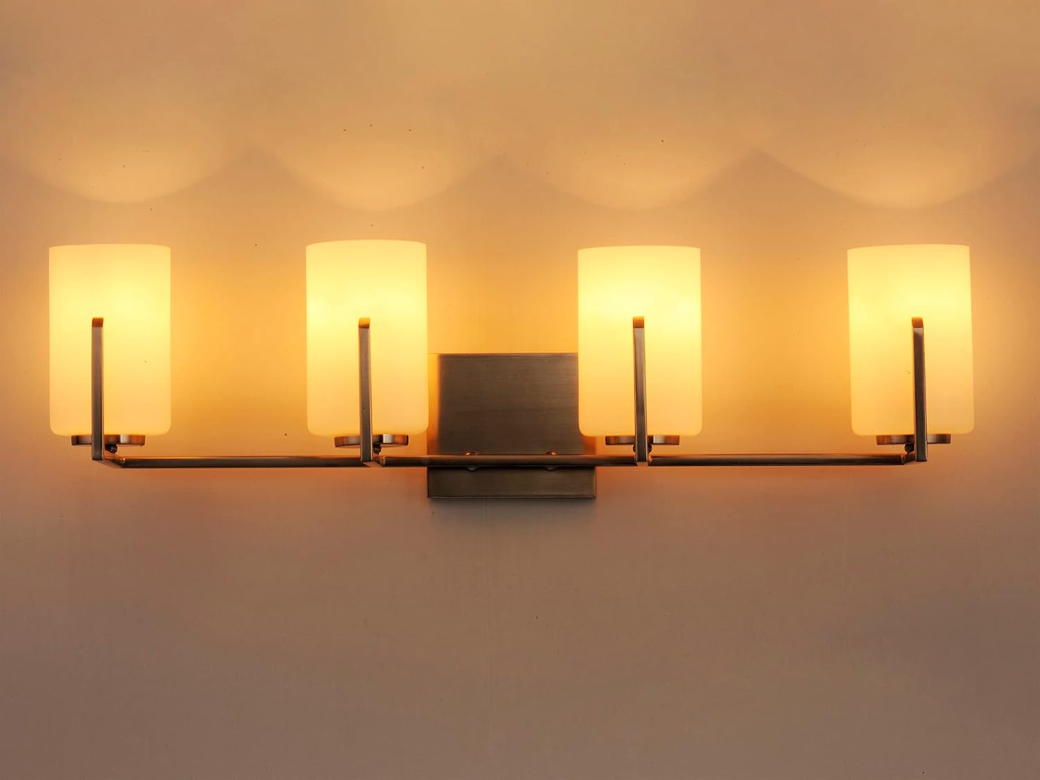 Maxim 21284SWSN Dart Collection Four-Light Dimmable and LED Compatible Glass Cylinder Bathroom Vanity - Satin Nickel I Steel Frame I 240 Watts I Modern Contemporary Light Fixture I