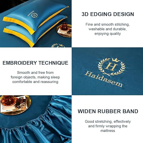 Miniatura 7 de Pousbo Sábana de cama sedosa de hielo, sábana transpirable que absorbe la humedad, sábana de cama suave y sedosa de alta calidad, juego de sábanas