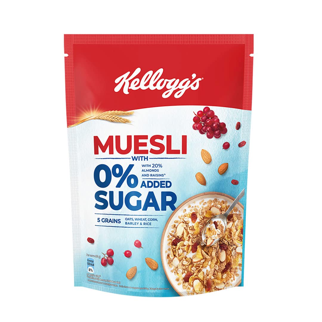 Buy Kellogg's Muesli 0 Added Sugar Breakfast Cereal High in Iron
