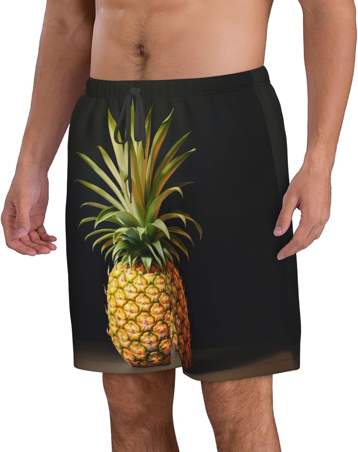 Pineapple Painting Print Men's Quick-Drying Shorts Casual Beach Pants Stretch Waist Shorts and Pockets