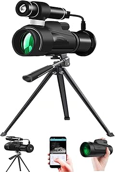 Juflix Monocular Telescope 40x60, High Power & HD Low Night Vision Waterproof BAK4 Prism Monocular, with Tripod Cell Phone Adapter Mount Holder and Compass for Bird Watching, Hunting, Camping, Hiking