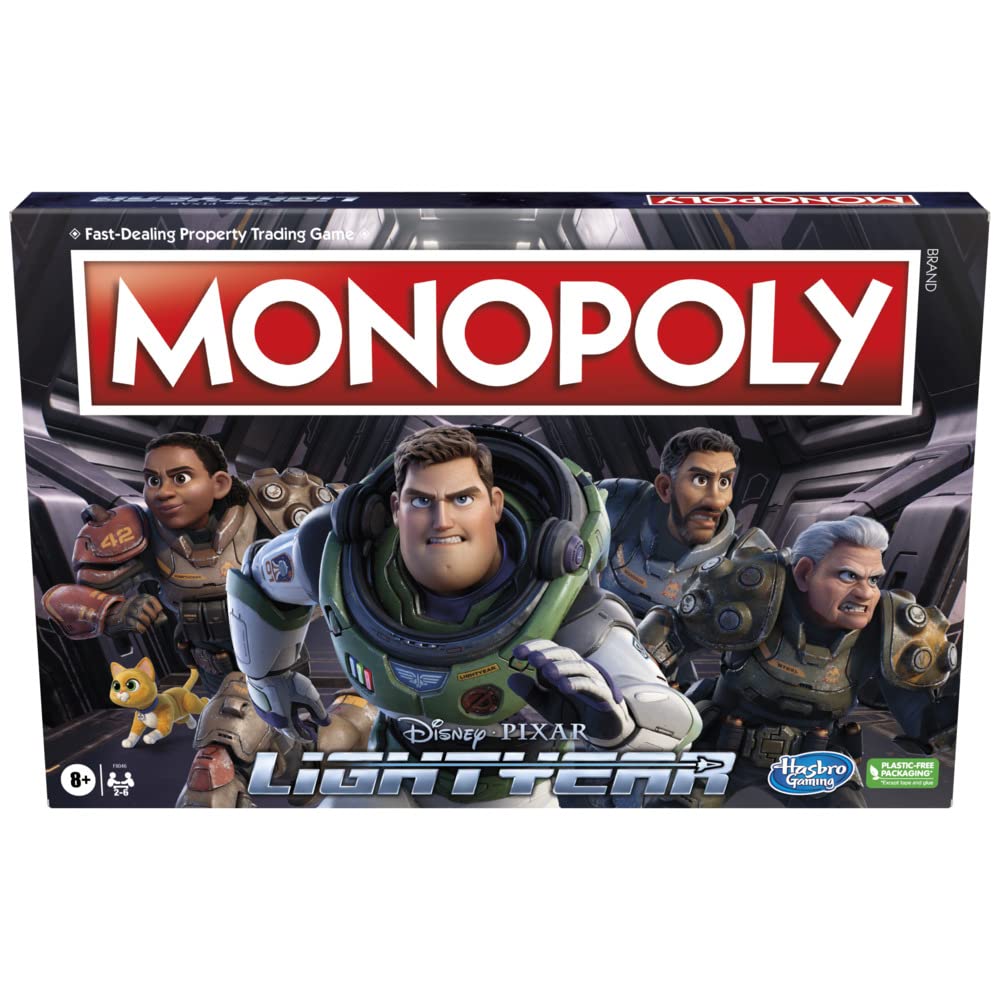 Monopol: gra planszowa Disneya i Pixar Lightyear Edition dla rodzin i dzieci, rodzinne gry planszowe, prezenty dla dzieci (wersja angielska)
