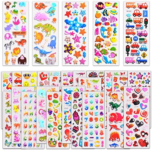 Kids Stickers 1000+, 40 Different Sheets, 3D Puffy Stickers for Kids, Bulk Stickers for Girl Boy Birthday Gift, Scrapbooking, Teachers, Toddlers, Including Animals, Stars, Fishes, Hearts and More