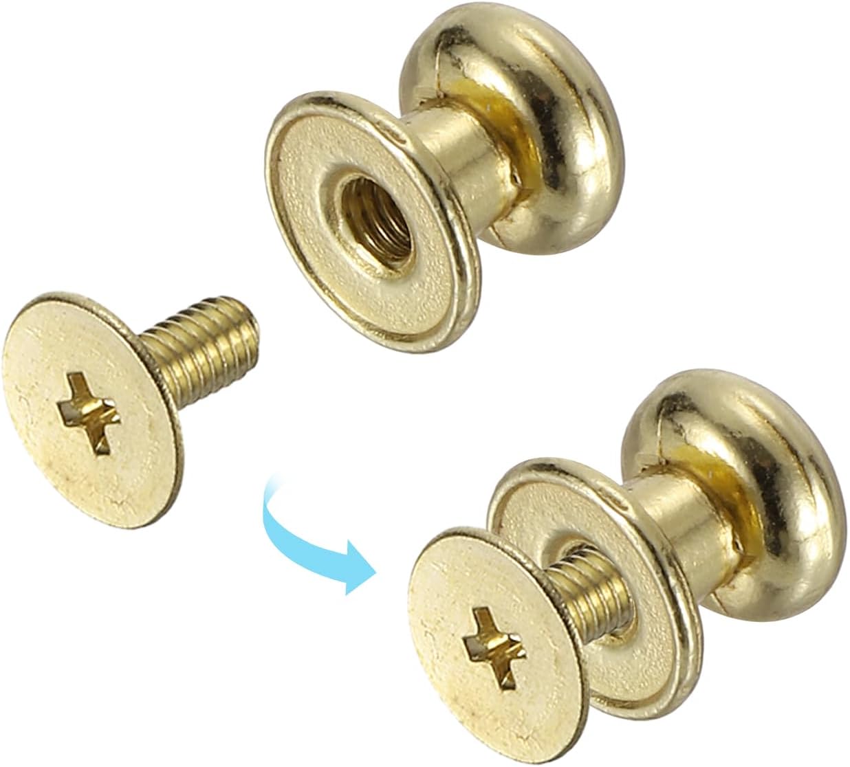 uxcell 4/5/6/7/8mm Ball Head Stud Rivets Screw Back, 50Pack Round Head Button Nipple Rivet for DIY Leather Craft Handbag Belt, Light Golden