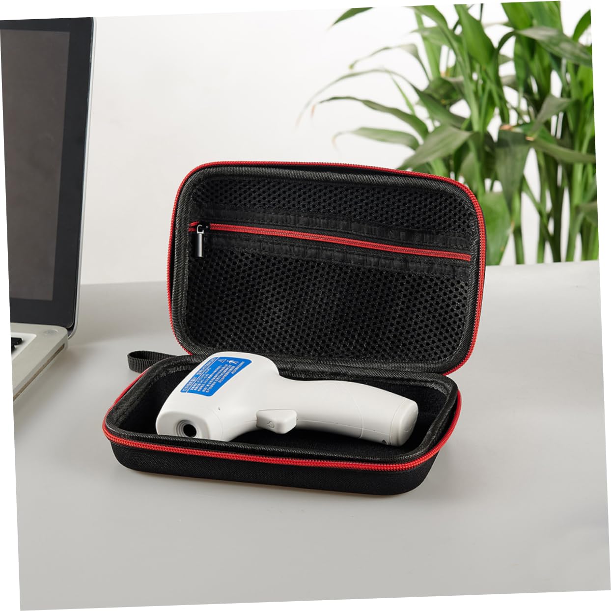 Estuche Protector de Eva para Termómetro Digital de Frente, Rojo, Portátil Prueba de Golpes, con Cordón para Guardar y Proteger