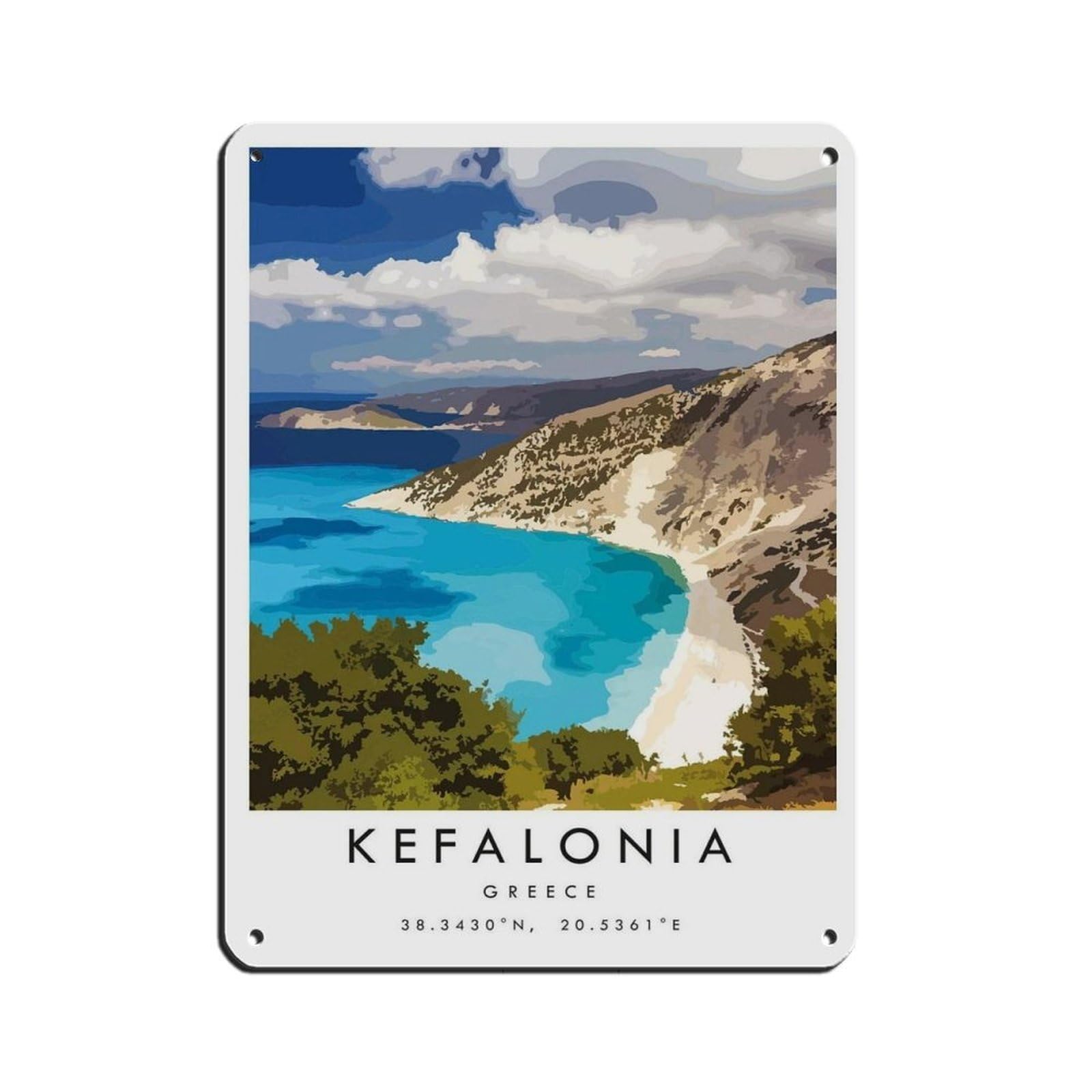 Kefalonia Travel, Myrtos Beach Tin Sign Vintage Metal Pub Club Cafe Bar Home Wall Art Decoration Poster Retro 12x16inch(30x40cm)