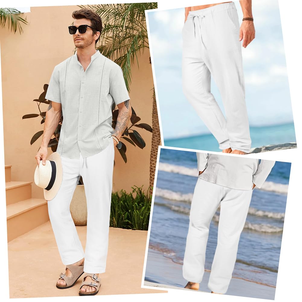AUYAO Pantalones Hombre Casuales, Pantalón para Hombre con Bolsillos con Cordón, Largos Pantalones Fitness Gym, Ropa de Hombre, Pantalones Ligeros Estilo Playero