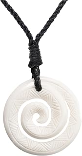 81stgeneration Handmade Koru Bone Pendant Necklace - Maori Style Jewelry for Women & Men - Black Cord Surfer Accessory, Cotton, No Gemstone