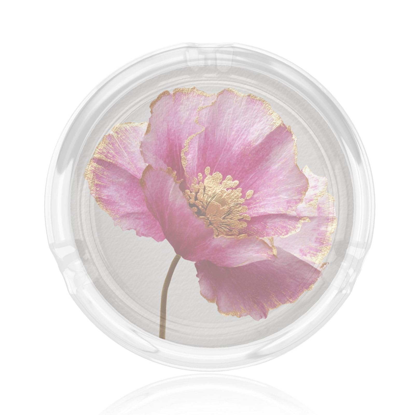 Pink Poppy Flower With Metallic Golden Glass Ashtray For Cigarettes Ash Trays Case For Home Office Decor