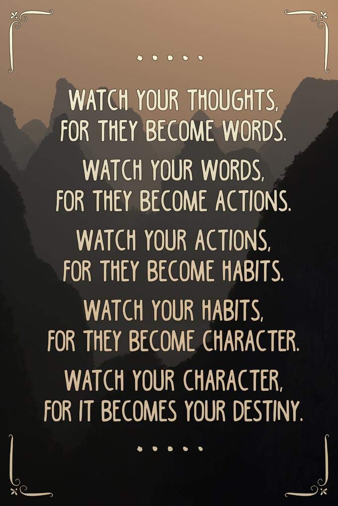 Laminated Watch Your Thoughts Mountains Photo Motivational Inspirational Kindness Quote Inspire Quotation Gratitude Positivity Motivate Word Art Good Vibes Empathy Poster Dry Erase Wall Art 16x24