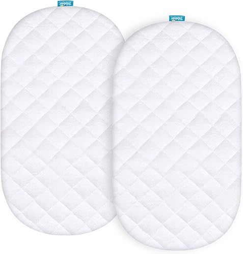 Funda de colchón de bambú para moisés compatible con SNOO Smart Sleeper Baby Moisés, paquete de 2, impermeable, superficie de sueño ultra suave,