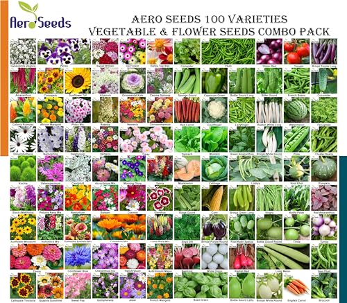 Aero Seeds 100 varieties (50 flower and 50 vegetable) seeds combo...