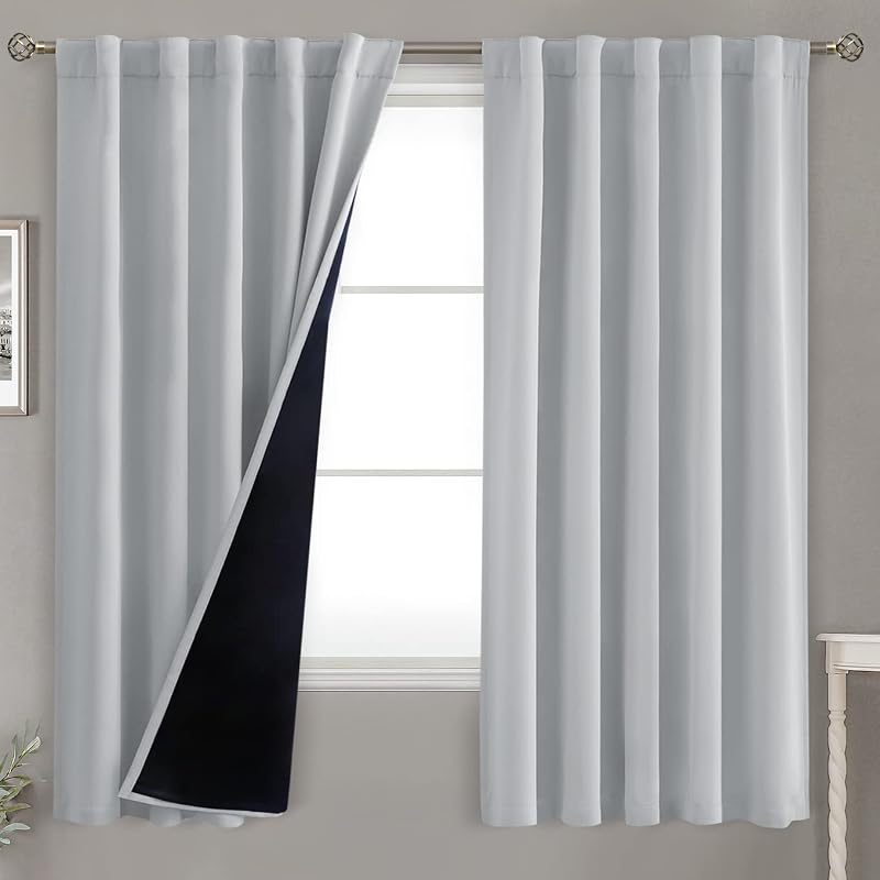 BGment Light Grey Blackout Curtains for Bedroom with Reducing Noise Liner, Insulating Curtains Rod Pocket and Back Tab Double Layer Full Room Darkening Window Curtain, 2 Panels, Each 42 x 63 Inch