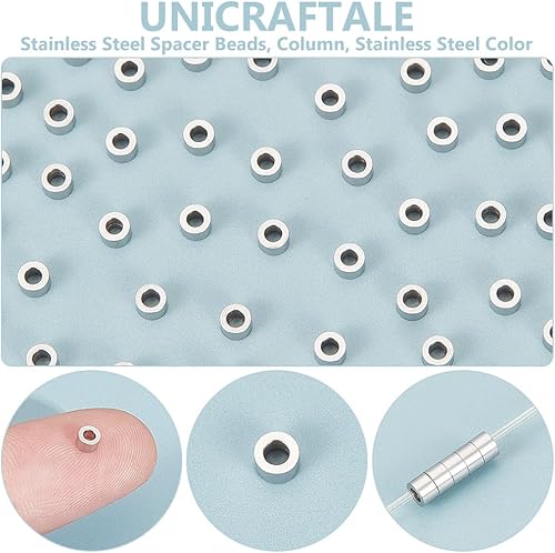 Miniatura 4 de UNICRAFTALE Acerca de 200 cuentas espaciadoras de columna de 0.118 pulgadas (0.118 in), cuentas de acero inoxidable con agujero de 0.069 pulgadas,