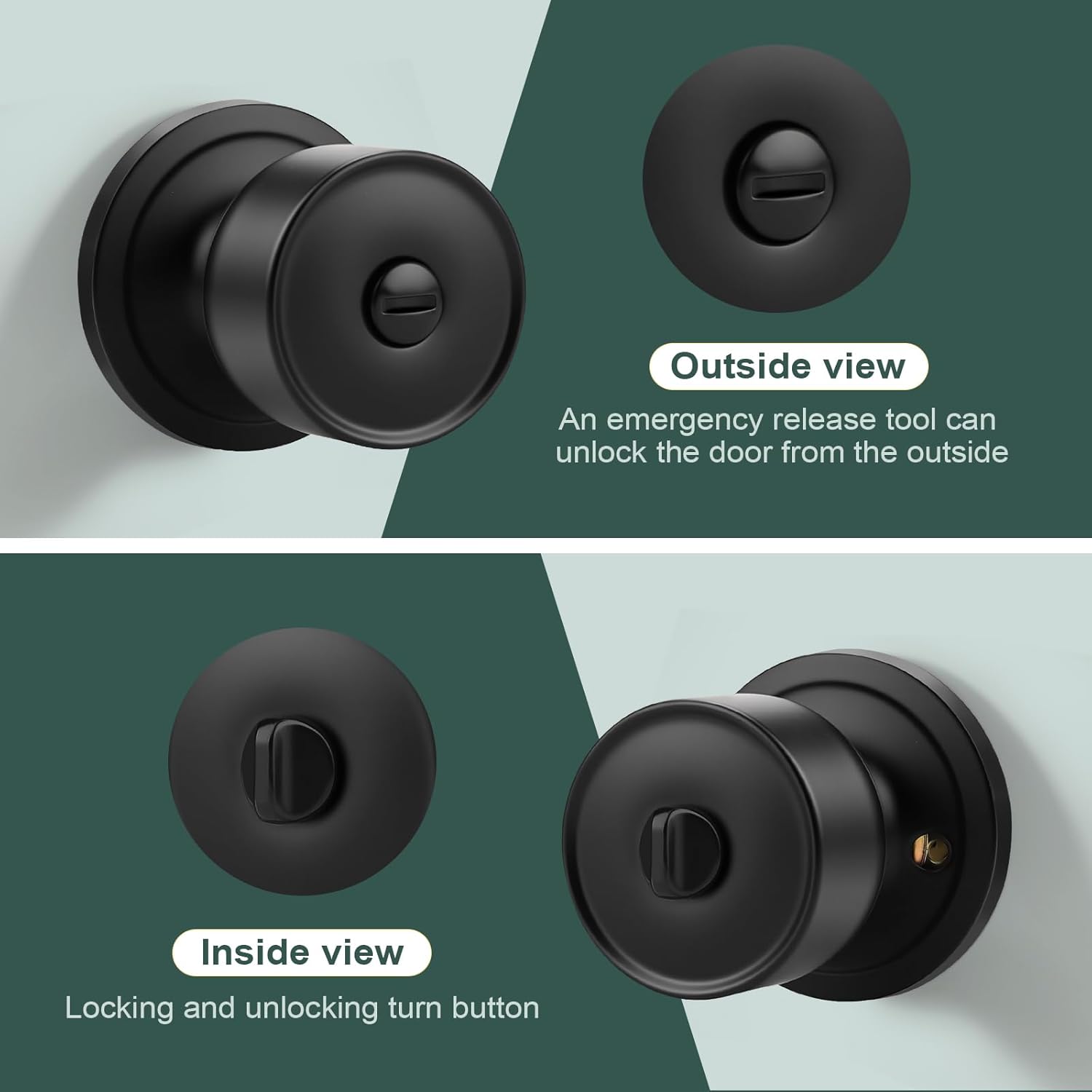 Tulip Privacy Door Knob with Lock, Modern Cylindrical Keyless Door Knob for Bedroom and Bathroom, Quiet & Easy Install for Standard Doors, Matte Black, 4 Pack