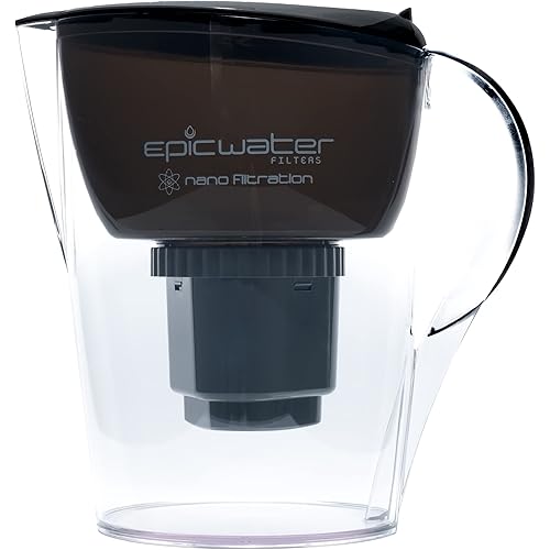 Epic Nano | Water Filter Pitchers for Drinking Water | 10 Cup | 150 Gallon Filter | Gravity Water Filter | Removes Virus, Bacteria, Chlorine | Water Purifier (Black)