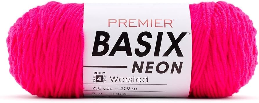 Premier Yarns Basix Worsted Neons, Medium Weight Acrylic Yarn, Ideal for Knitting & Crocheting, Power Pink