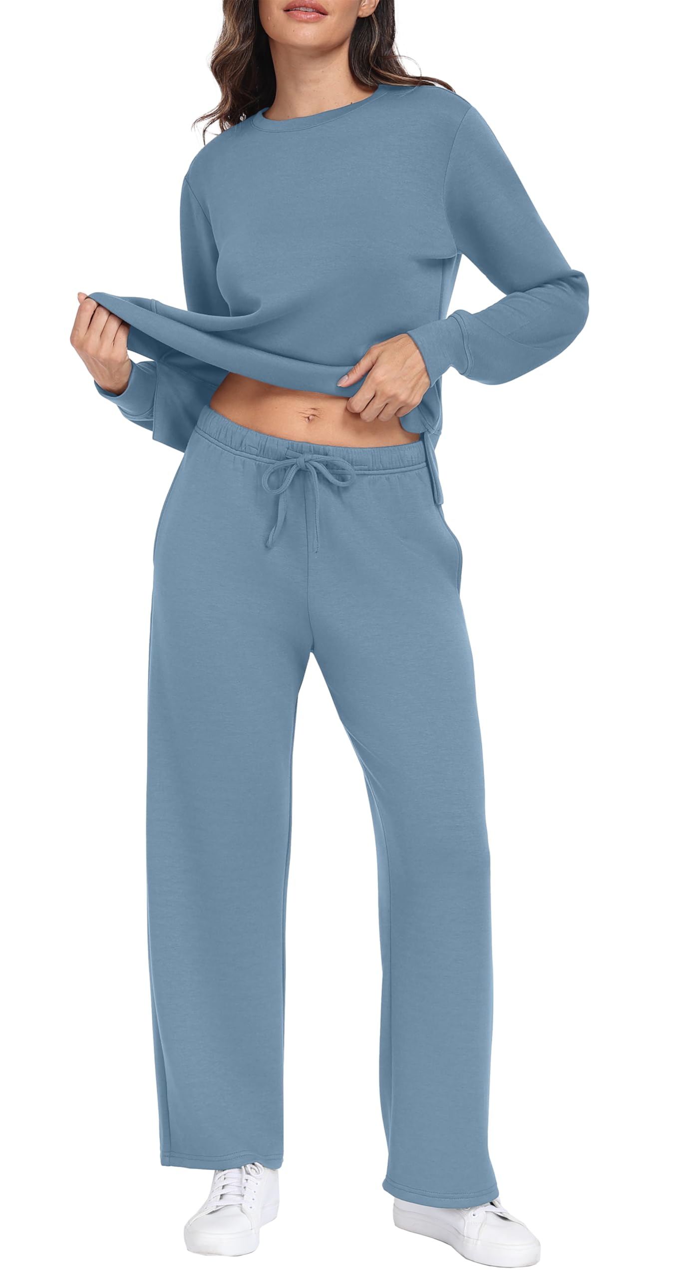 GRECERELLE Dwuczęściowy dres do joggingu, damski dres treningowy, jesienny strój, strój z długim rękawem, luźny dekolt z okrągłym dekoltem i dresami, spodnie do biegania z kieszeniami