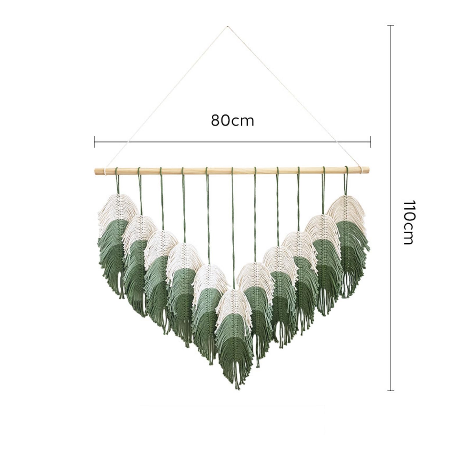 Fonowx Tapiz de Hojas Macramé Pared Colgante Decoración Mural Tejido Artesanal con Caída en Barra de Colgado Algodón y Madera Adecuado para Sala de Estar, Verde, 80 110cm