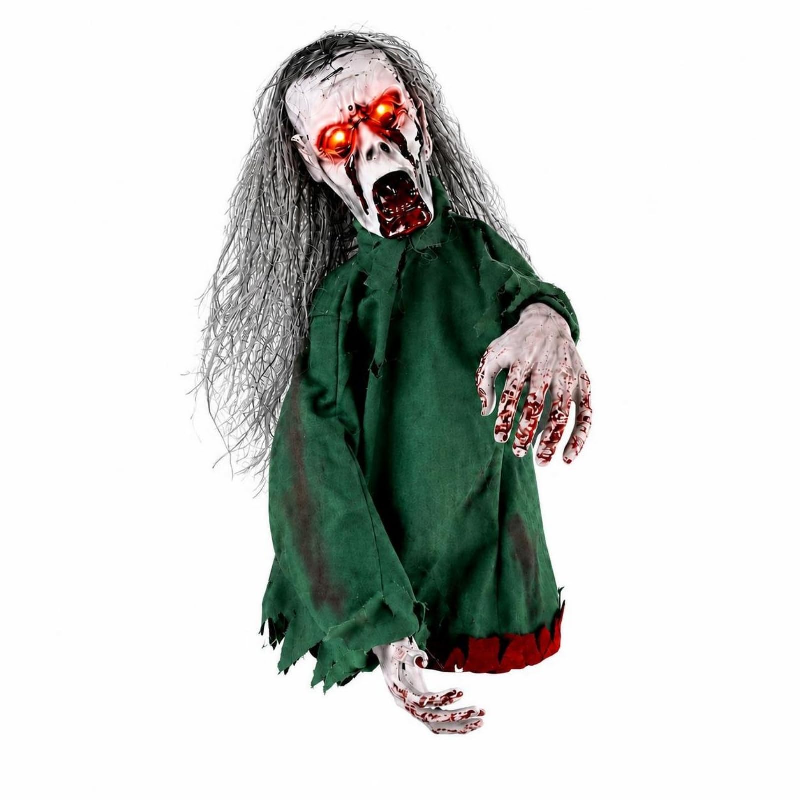 Zombie avec Yeux Lumineux Sonore, 60X30X20, Modèle Zombie Aux Cheveux Longs avec Support