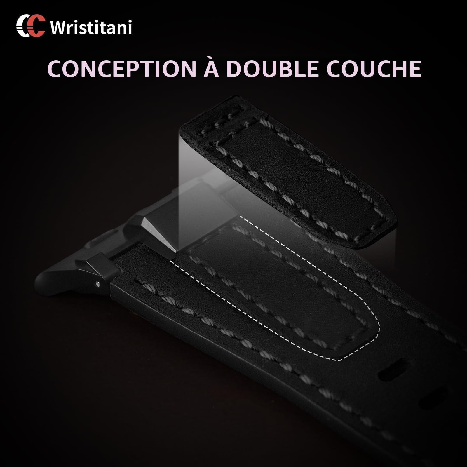 Wristitani Bracelet Cuir Compatible avec Apple Watch 49mm 46mm 45mm 44mm 42mm pour Homme Femme, Bracelet de Remplacement Cuir Véritable Durable pour iWatch Ultra Series 10 9 8 7 SE 6 5 4 3
